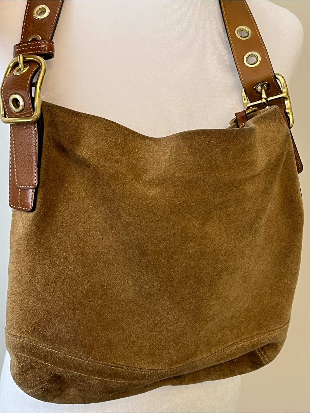 Vintage tan coach crossbody suede bag